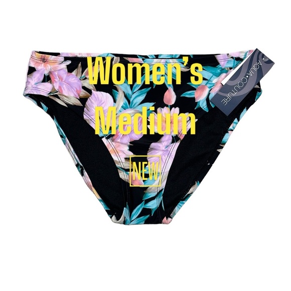 Aqua Couture Medium Swim Bikini Bottom Hipster Flowers Tropical Swimwear NWT - Picture 2 of 9